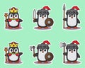 Vector illustration of cute Penguin King and knight cartoon set