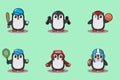 Vector illustration of cute baby penguin Sport cartoon. Cute Penguin expression character design bundle.