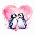 penguin love with balloons on a white background for the holiday of Valentine\'s day drawn watercolor