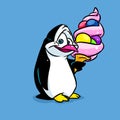 Penguin love ice cream delicious food cartoon illustration