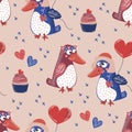 PENGUIN LOVE Valentine`s Seamless Pattern Royalty Free Stock Photo