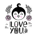 PENGUIN LOVE YOU Baby Cartoon Clip Art Vector Illustration Set Royalty Free Stock Photo