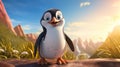 Penguin In Madagascar: A Sky-blue Animated Video Clip Royalty Free Stock Photo