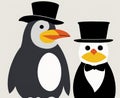 A penguin and a man in a top hat and tails standing next to each other. Royalty Free Stock Photo