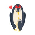 Penguin Mom With Red Bow Animal Parent And Its Baby Calf Parenthood Themed Colorful Illustration With Cartoon Fauna