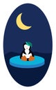 A penguin and a moon, vector or color illustration Royalty Free Stock Photo