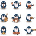 Vector Illustration of Cute Penguin playing music instruments. Royalty Free Stock Photo