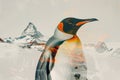 A penguin overlaid with an icy Antarctic landscape in a double exposure