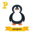 Penguin. P letter. Cute children animal alphabet in vector. Funny cartoon animals Royalty Free Stock Photo