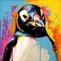 Colorful Penguin Painting In Aggressive Pop Art Style
