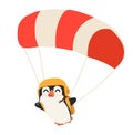 Penguin with parachute flying vector