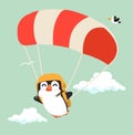 Penguin with parachute on sky