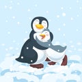 Penguin parent hugs cute happy child