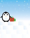 Penguin in the snow with presents