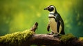 Photorealistic Penguin On Wood Branch With Vibrant Colors