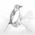 Precise Draftsmanship: Detailed Penguin Illustration On Reef