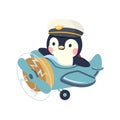 penguin pilot flying plane cartoon