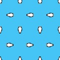 Penguin pixel art pattern seamless. pixelated flightless seabird background. 8 bit vector texture