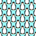 Penguin pixel art pattern seamless. pixelated flightless seabird background. 8 bit vector texture