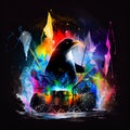 Penguin playing drums. Generative AI