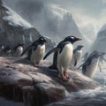 Penguin Playtime on Icy Slopes