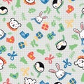 Penguin Polar Bear Bunny Rabbit Scarf Present Gift Bow Christmas Seamless Pattern