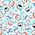 Penguin Polar Bear Bunny Rabbit Scarf Snowflake Christmas Seamless Pattern