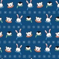 Penguin Polar Bear Bunny Rabbit Scarf Snowflake Christmas Seamless Pattern