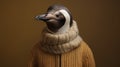 Hyperrealistic Penguin Portrait In Knitted Scarf