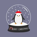 Penguin in red santa hat. Cute cartoon character. Arctic animal collection. Royalty Free Stock Photo