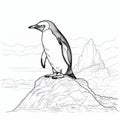 Penguin On Rock Coloring Page - Realistic Low-angle Rendering