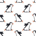 Penguin running cartoon seamless pattern