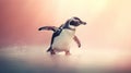 Penguin running and isolated over pastel