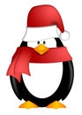 Penguin with Santa Hat and Red Scarf Clipart Royalty Free Stock Photo
