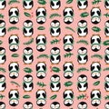 Penguin Scarf Leaves Christmas Seamless Pattern