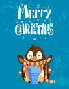 Penguin in Scarf with Gift Box, Christmas Card