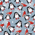 Penguin seamless pattern background, cartoon christmas animal