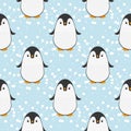 Penguin seamless pattern background. Cute Christmas cartoon doodle vector illustration with snow