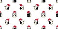 Penguin Seamless pattern christmas santa claus hat bird vector cartoon scarf isolated tile background repeat wallpaper illustratio Royalty Free Stock Photo