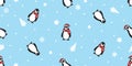 penguin seamless pattern christmas tree santa claus hat snowflake doodle cartoon