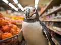 Penguin shopping with mini cart