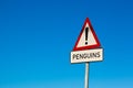 Penguin sign with a blue sky in the background. South Africa. Royalty Free Stock Photo