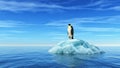 A penguin sits on an iceberg