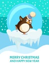 Penguin Skating on Ice Floe, Merry Christmas Card