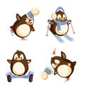 Set of Pinguins Winter Activities Vector Isolated Royalty Free Stock Photo