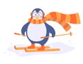 A penguin is skiing in the snow Royalty Free Stock Photo