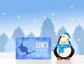 Penguin with skipass Royalty Free Stock Photo