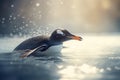 Penguin sliding Antarctic cold water. Generate ai