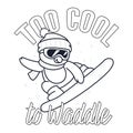 Penguin Snowboarding Coloring Page Quote Royalty Free Stock Photo