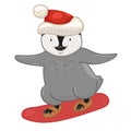 Penguin on a snowboard isolated on a white background Royalty Free Stock Photo